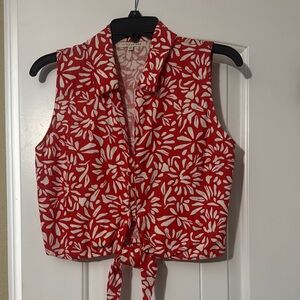 Copper Key Red Floral Tie-Front Crop Top
